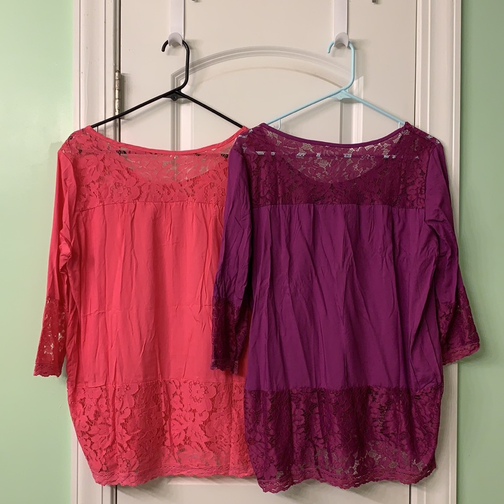 2 Lace Tops $10. Size Large. Fits More Like A Medium. - Picture 2 of 6